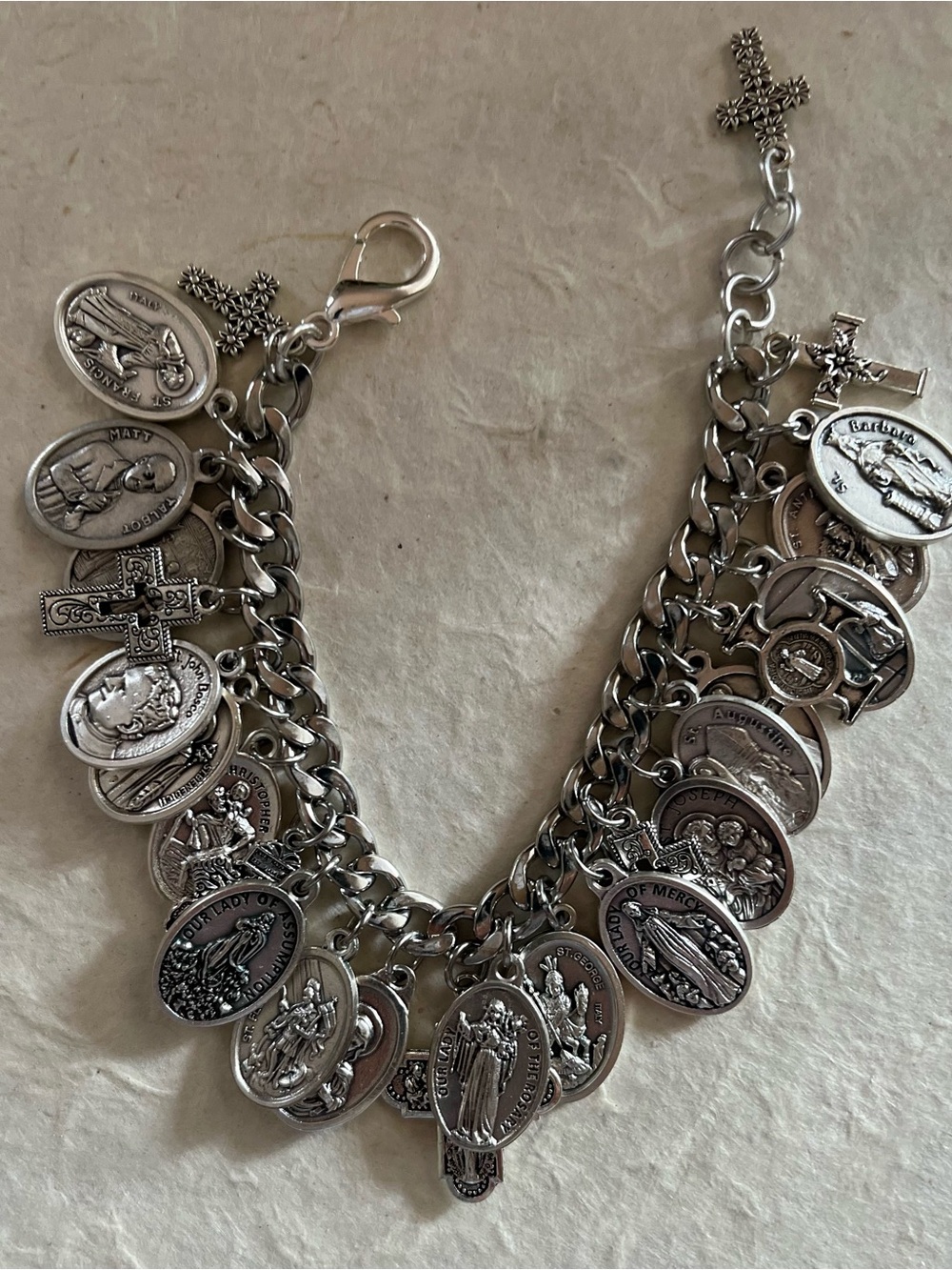 Catholic Charm Bracelet Saints, Crosses
